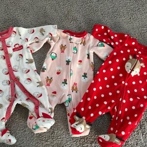 3 Like new newborn baby girl Christmas pjs